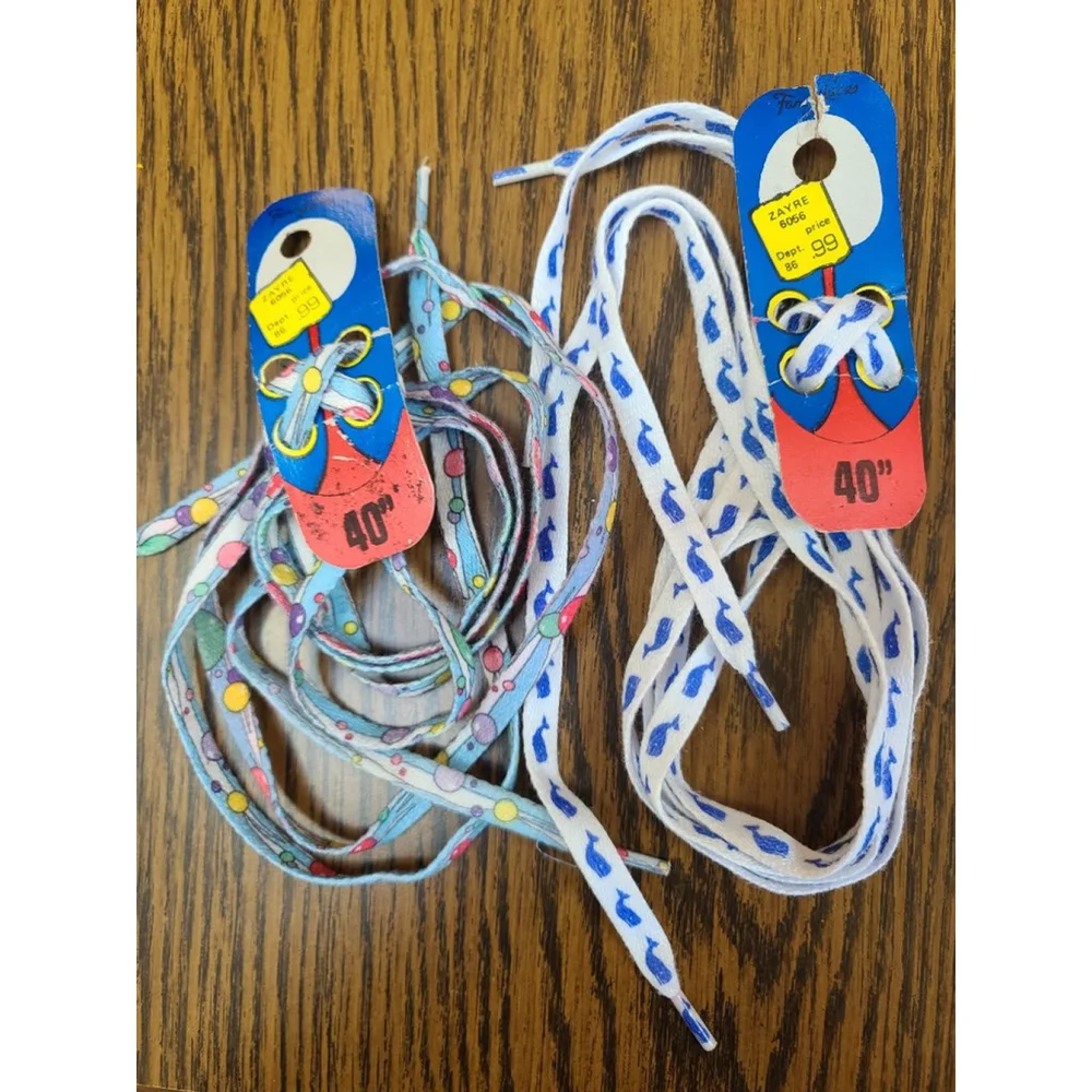 Vintage 80s Blue Whale & Polka Dot Shoelaces 40
